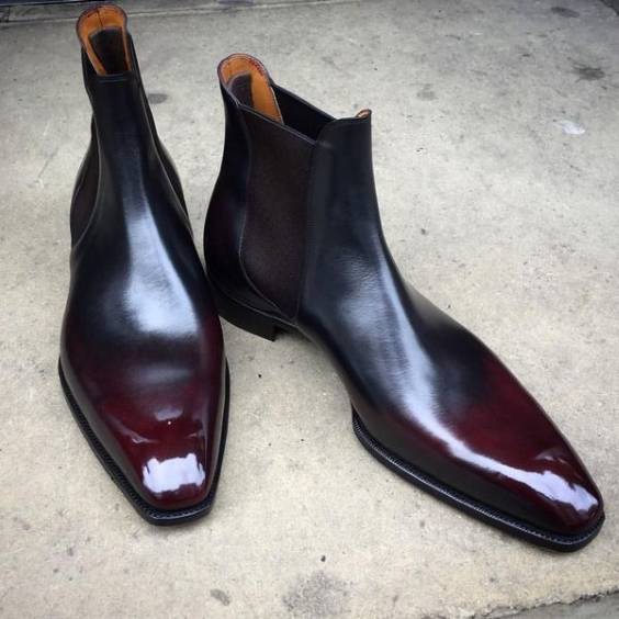 Handmade Burgundy Patina Leather Chelsea Boots - The Royale Leather