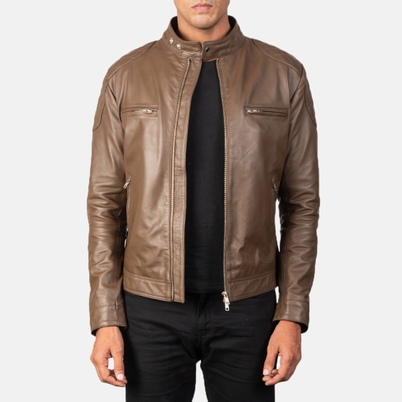 Men's Mocha Genuine Leather Biker Jacket - The Royale Leather