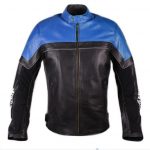 Men's Black & Blue Genuine Leather Biker Jacket