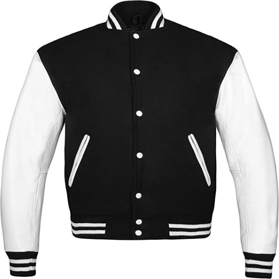 Men's Black & White Varsity Leather Jacket - The Royale Leather