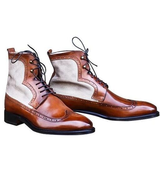 Men's Brown & White Suede Leather Ankle High Boots