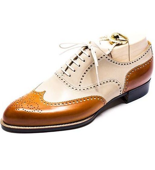 Men's Tan & White Leather Wingtip Dress Shoes