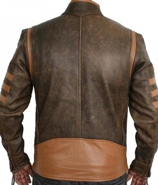 Men's Brown Striped Genuine Leather Jacket