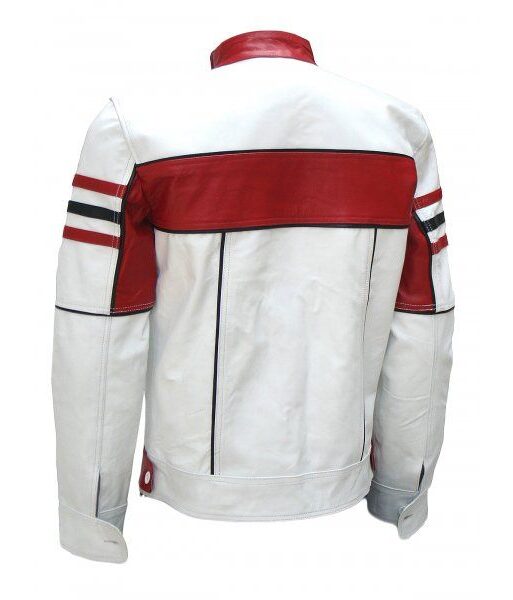 Men's White & Red Leather Casual Biker Jacket