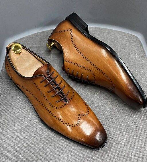 Men's Brown Leather Wingtip Brogue Dress Shoes