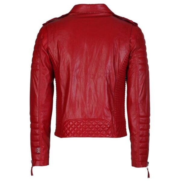 Men's Supreme Red Biker Fashion Leather Jacket - Image 2
