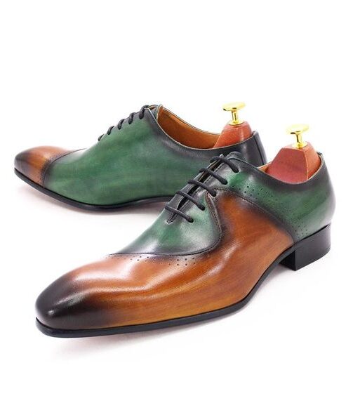 Men's Brown & Purple Leather Formal Oxford Shoes