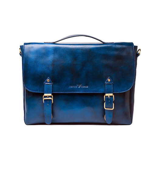 Blue Leather Denver Messenger Bag