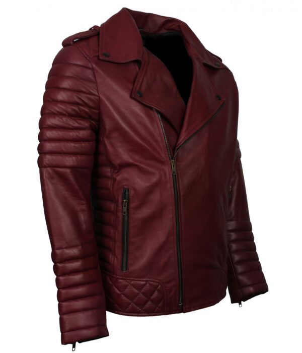 Men's Maroon Biker Fashion Leather Jacket - Image 1