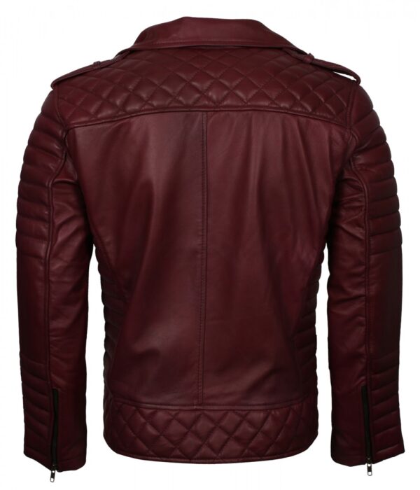Men's Maroon Biker Fashion Leather Jacket - Image 2