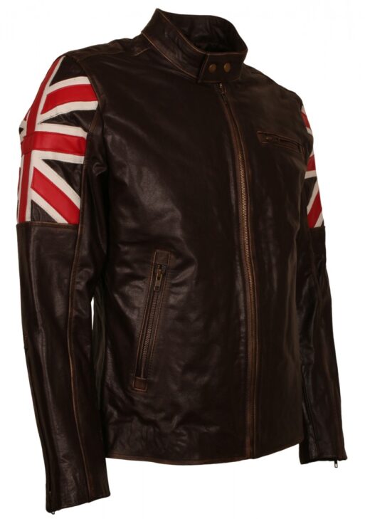 UK Flag Vintage Cafe Racer Biker Leather Jacket