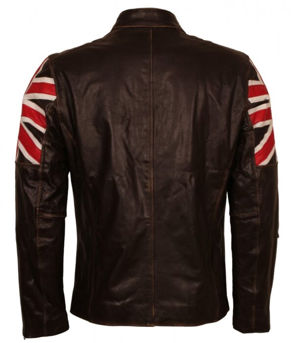 UK Flag Vintage Cafe Racer Biker Leather Jacket - Image 2