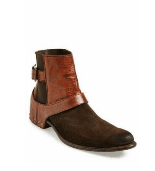Men's Brown Suede Leather Ankle High Buckle Up Boots