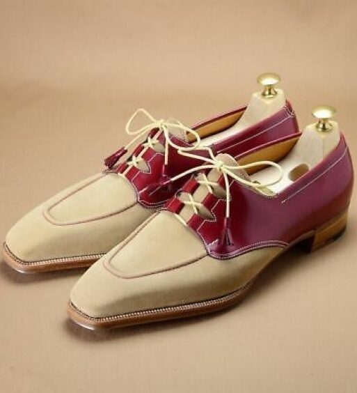 Men's Beige & Burgundy Suede Leather Dress Shoes