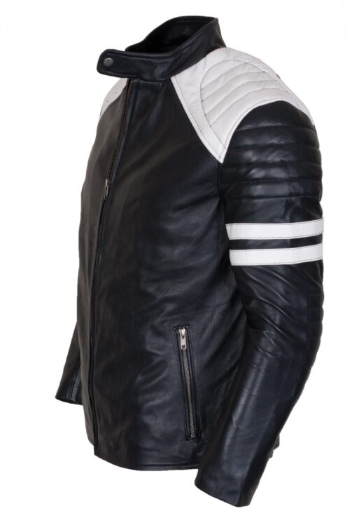 Men's Black & White Leather Biker Jacket