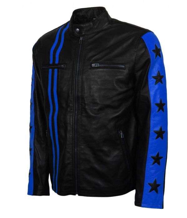 Yellow & Black Stars Striped Leather Jacket - Image 3