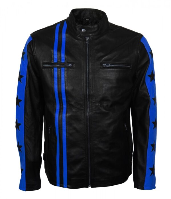 Yellow & Black Stars Striped Leather Jacket - Image 2