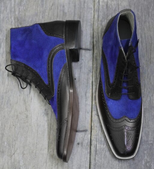 Men's Black & Blue Suede Leather Chukka Boots
