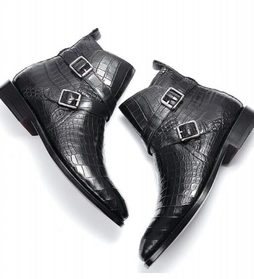 Men's Black Alligator Leather Ankle High Jodhpur Boots