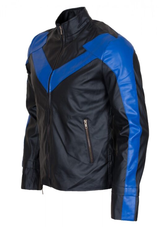 Men's Blue & Black Bat Nightwing Leather Jacket