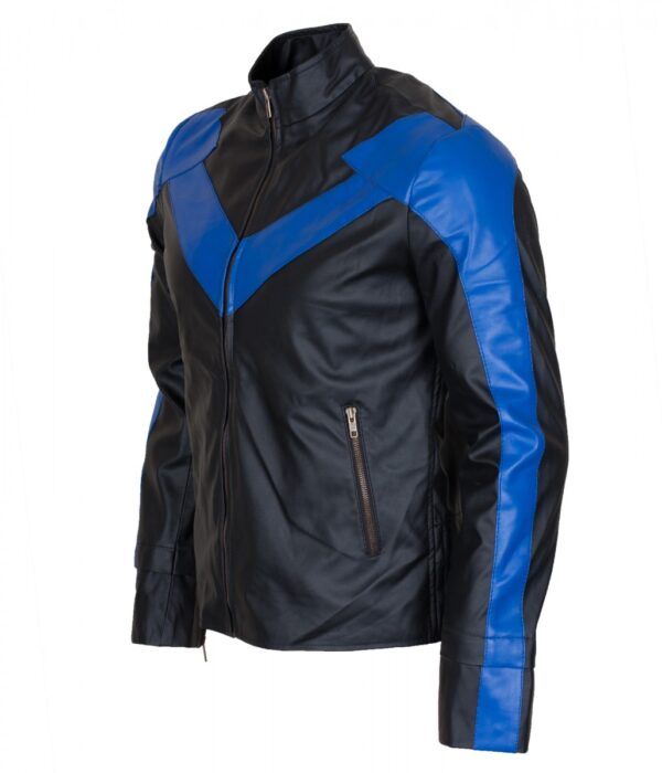 Men's Blue & Black Bat Nightwing Leather Jacket - Image 1