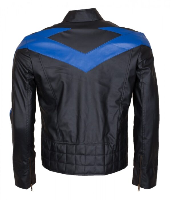 Men's Blue & Black Bat Nightwing Leather Jacket - Image 2