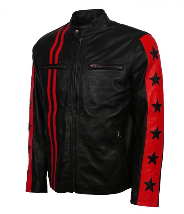 Yellow & Black Stars Striped Leather Jacket - Image 5