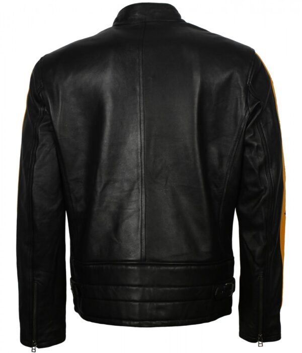 Yellow & Black Stars Striped Leather Jacket - Image 6