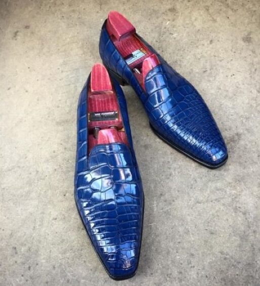 Men's Blue Alligator Leather Slip On Loafers