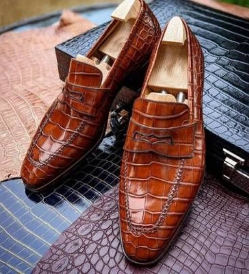 Men's Brown Alligator Leather Penny Loafers