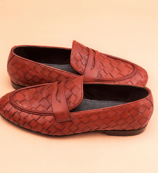 Men's Brown Hand Woven Genuine Leather Penny Loafers