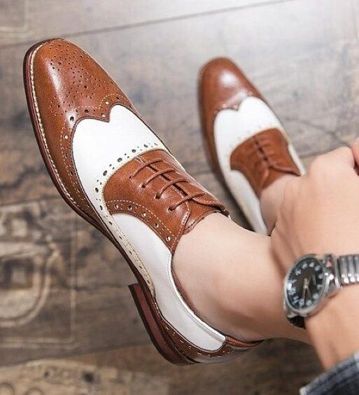 Men's Brown & White Leather Wingtip Spectator Shoes