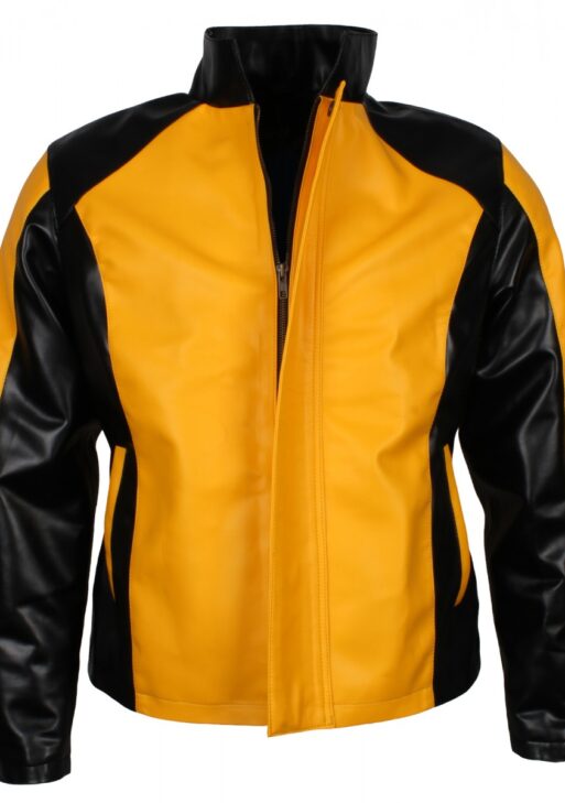 Men's Yellow & Black Leather Casual Biker Jacket