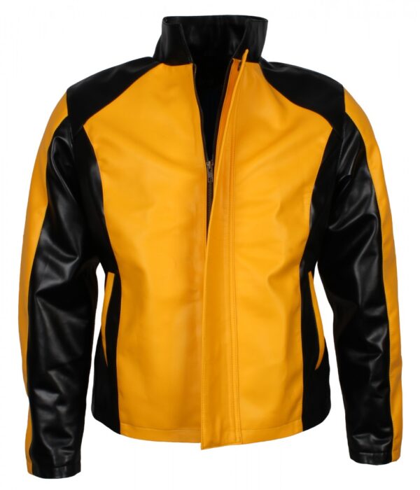 Men's Yellow & Black Leather Casual Biker Jacket - Image 1