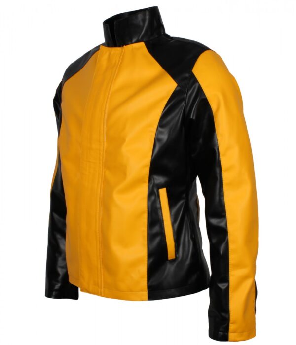 Men's Yellow & Black Leather Casual Biker Jacket - Image 2
