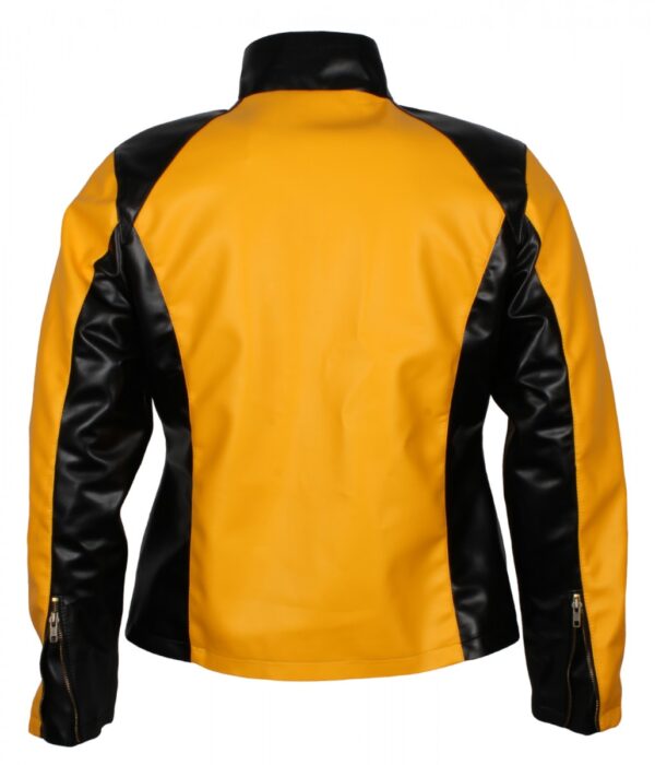 Men's Yellow & Black Leather Casual Biker Jacket - Image 3