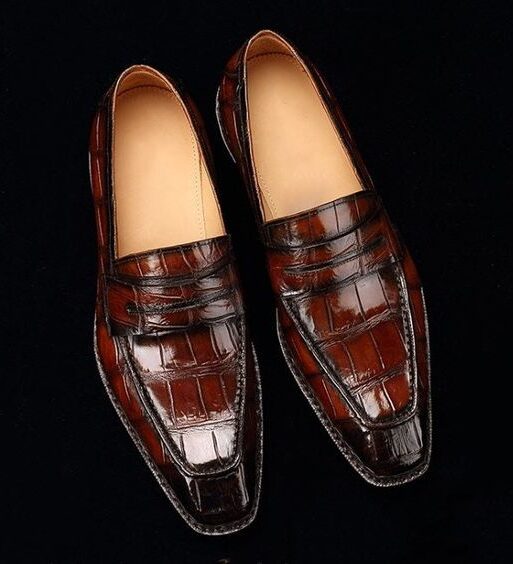 Men's Dark Brown Alligator Leather Moccasin Loafers