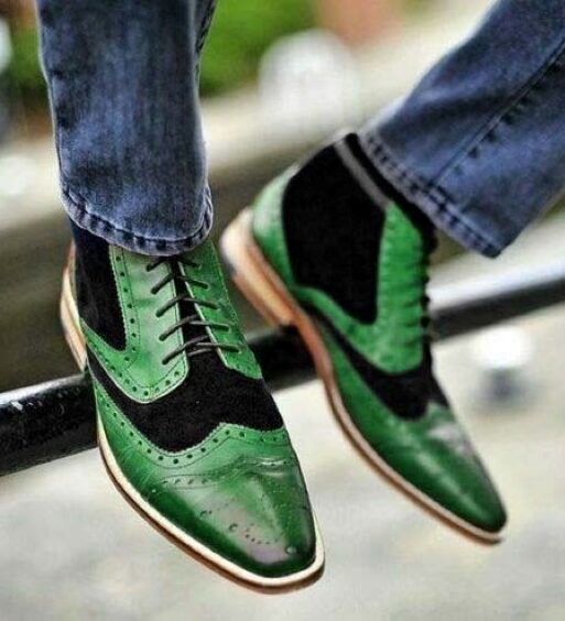 Men's Green & Black Suede Leather Wingtip Chukka Boots