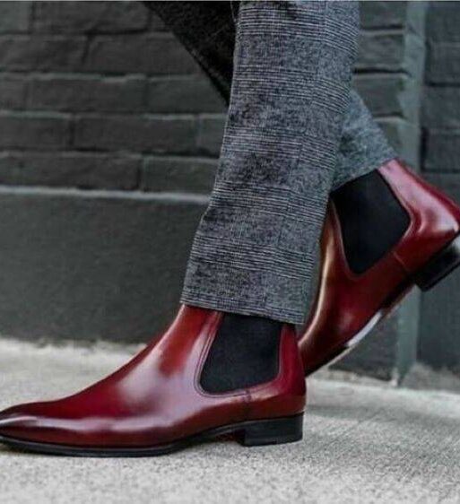 Men's Luxury Ox-Blood Leather Ankle High Chelsea Boots