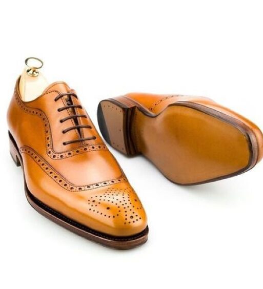 Men's Tan Brown Leather Formal Lace Up Oxford Shoes