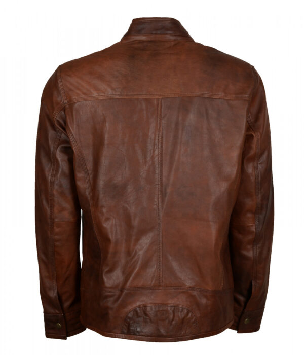 Men's Vintage Brown Leather Biker Jacket - Image 2