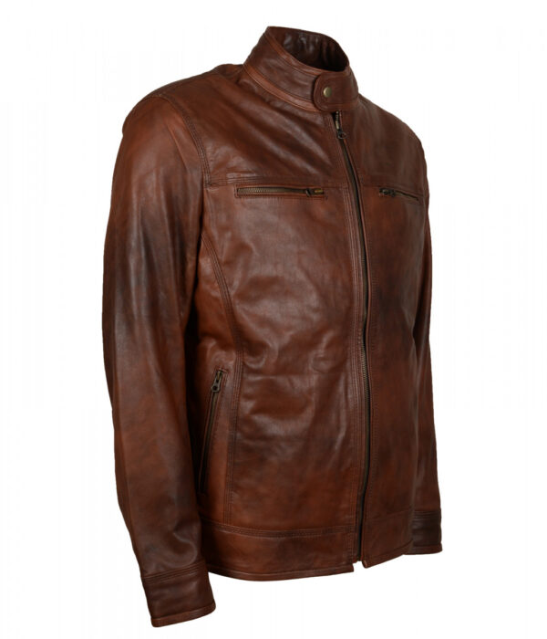 Men's Vintage Brown Leather Biker Jacket - Image 1
