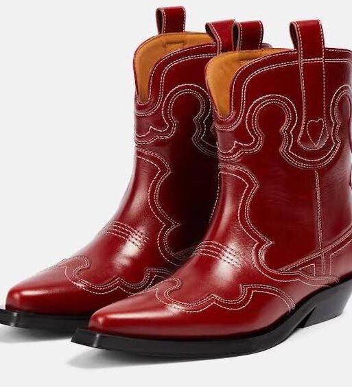 Genuine Red Leather Cowboy Horse Riding Boots