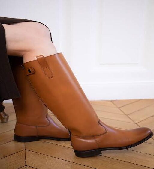 Tan Brown Patina Leather Equestrian Horse Riding Boots