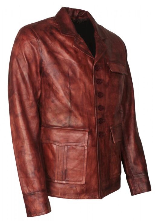 Vintage Brown Men's Waxed Leather Biker Coat