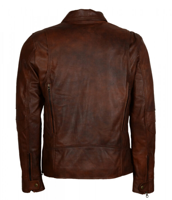 Men's Vintage Brown Leather Biker Jacket - Image 2