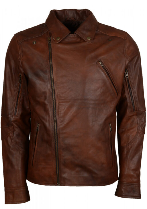 Men's Vintage Brown Leather Biker Jacket