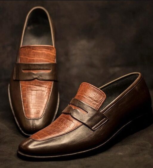 Men's Brown Alligator Leather Penny Loafers