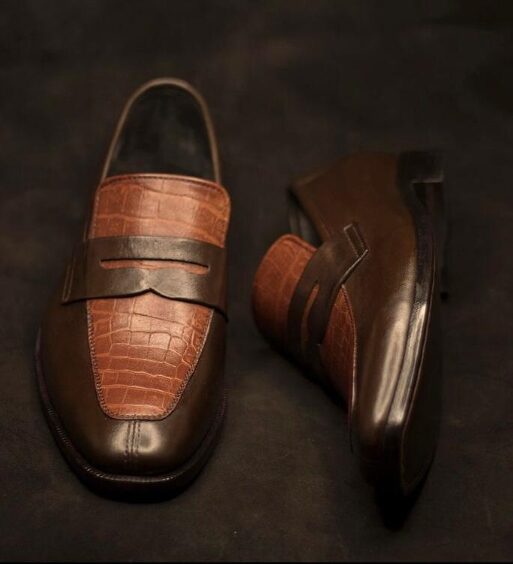 Men's Brown Alligator Leather Penny Loafers