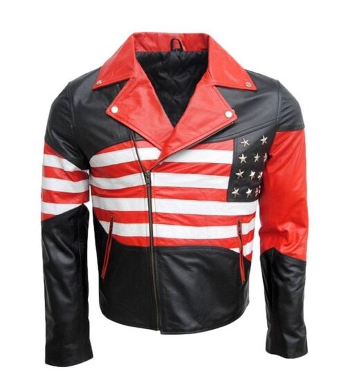 Men's Patriot American Flag Biker Leather Jacket